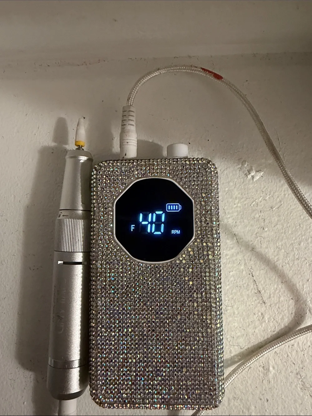 Portable Electric Nail Drill Machine with Silver Rhinestone Case